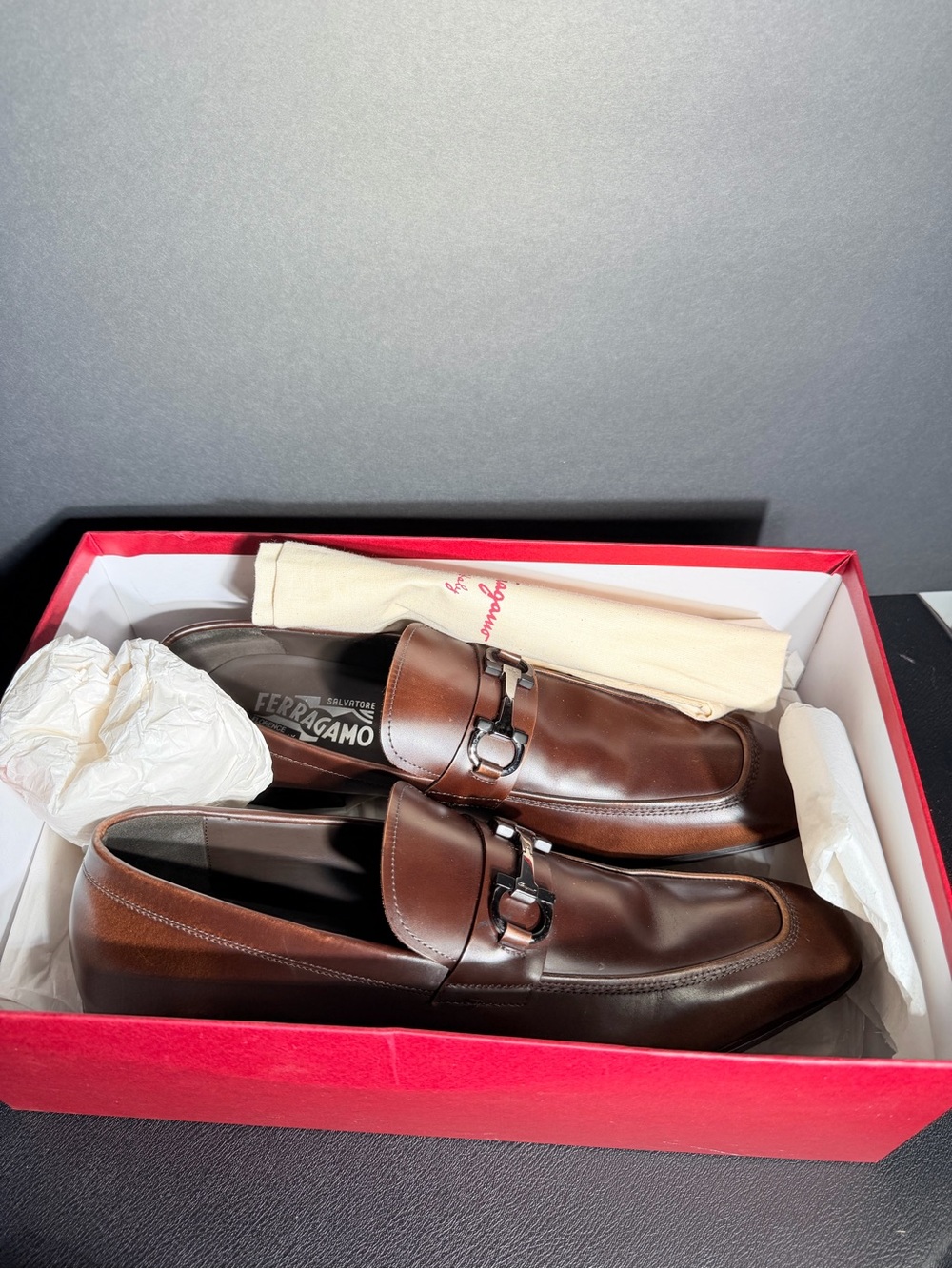 Salvatore Ferragamo Brown Leather Bit-Detail Slip-On Loafers